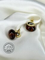 گوشواره رزین سنگی قهوه ای کد 206 - تصویر 2