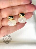 گوشواره رزین سنگی سفید کد 205 - تصویر 3